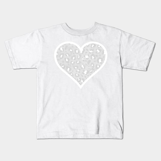 Pastel Gray and White Leopard Print Heart Kids T-Shirt by bumblefuzzies